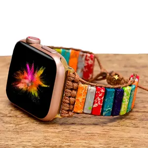 Gran oferta, correa de reloj de piedra Natural colorida para iwatch Series 8 7 6 ultra 49mm, pulsera Bohemia para mujer, correa de reloj Apple