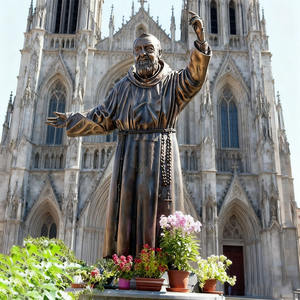 Statue religieuse d'extérieur sur mesure, sculptée en 3D, représentant le Père <span class=keywords><strong>Pio</strong></span>, en bronze, de style traditionnel. - Product Image 4