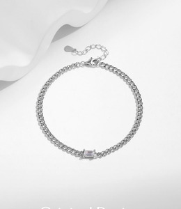 S925 Silver Chain <b>Bracelet</b> With Baguette Diamond Channel Setting Minimalist Unisex Everyday Wear Jewelry - Product Image 5