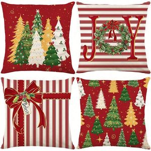Merry <b>Christmas</b> Snow Joy Stripes Gift Box Red <b>Throw</b> Pillow Covers 4 X 18 Inch Xmas Tree Holiday Cushion Case for Sofa Couch - Product Image 2