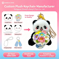Porte-clés en peluche géant Panda créatif et mignon, série de fleurs colorées, avec fleur tricotée, personnalisable OEM ODM