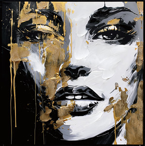 Peinture abstraite peinte à la main en noir et blanc avec accents <span class=keywords><strong>de</strong></span> feuille d'or, art mural contemporain texturé, peinture sur toile imprimée - Product Image 3