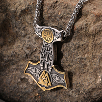 316L Stainless Steel Mens Jewelry Wholesale Mens Norse Myth Jewelry Thor Hammer Pendant Necklace Dual Color Viking Jewelry