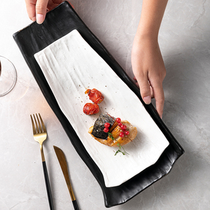 YAYU nueva piedra textura Plote porcelana vajilla negro blanco platos conjuntos cerámica <span class=keywords><strong>gres</strong></span> plato piedra <span class=keywords><strong>roca</strong></span> diseño postre bandeja - Product Image 2