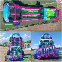 Toboggan aquatique gonflable de qualité commerciale pour jeux vidéo avec manette géante, piscine à jets simple/double voie, idéal pour la location en extérieur