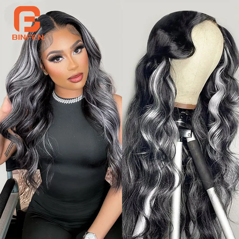 Grey Highlight Lace Wigs 13x4 13X6 body wave Lace Frontal Wigs Ombre Straight Transparent HD pre plucked Lace front wigs