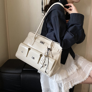 2026 Glossy Structured Women <b>Handbag</b> Top Handle Shoulder Tote Bag with Front Pockets Fashion Purse - Product Image 3