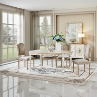 Ensemble de table à manger longue de luxe classique en or blanc peinte à la main en France, de haute qualité et exquise, pour salon de villa