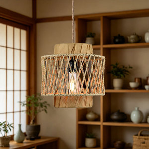 Chinese Style Pendant Light Paper Lampshade E27 Round Hand Woven <b>Rope</b> Living Room <b>Lighting</b> Fixture - Product Image 1