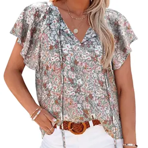 Blouses Elegant Printing Chiffon Women Tops Lady Casual Sexy Large Size Factory Direct Long Sleeve Fashionable