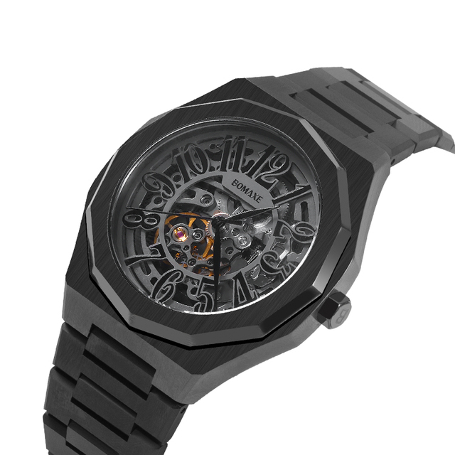 2022 Custom Skeleton Automatic Mechanical Wrist Watches for Men Stainless Steel Strap Leather Case Diver New Hallow Design
