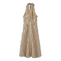 ZEVITY Robe longue décontractée d'été pour femme, imprimé rayé, sans manches, dos nu, à lacets, style licou, coupe ballon, pour la plage, Dropship