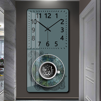 Nouvelle conception d'horloge murale islamique avec calligraphie arabe, peinture artistique en porcelaine et cristal, cadre en PVC, décoration murale religieuse musulmane