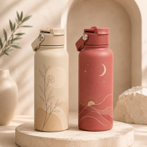 Custom Modern Abstract Line Art & Lettering Stainless Steel Camping Water Bottle Flip Lock <b>Lid</b> Leakproof <b>Reusable</b> Vacuum Flask - Product Image 3