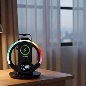 Fast 15W Magnetic Wireless <strong>Charger</strong> for iPhone &amp; for Watch with 6-in-1 Functions Clock Night Light - Product Image 1