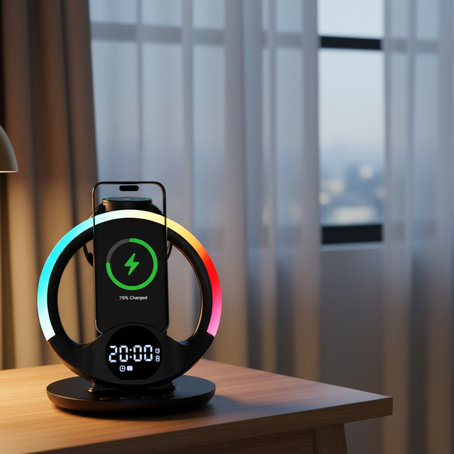 Fast 15W Magnetic Wireless Charger for iPhone & for Watch with 6-in-1 Functions Clock Night Light