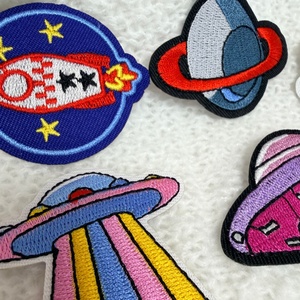 Skin-Friendly Soft Spaceship Private <b>Label</b> Back Seam Stitching Flat Embroidery Patches For Premium T-Shirts - Product Image 2