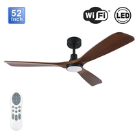 Ventilateur de plafond LED intelligent WIFI TUYA moderne avec pales en bois massif, lampe LED et télécommande