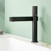 Robinet de lavabo de salle de bain moderne minimaliste en cuivre massif, finition or rose, avec poignée unique, cartouche céramique, à poser sur le comptoir, pour eau chaude et froide