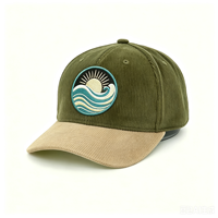 Gorra de béisbol de pana bicolor con logotipo bordado personalizado, estilo Dad Hat sin estructura, gorra Trucker vintage con parches y diseño de frutas.