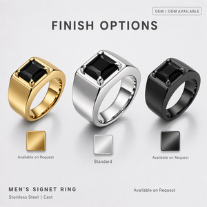 Bague Chevalière Carrée en Acier Inoxydable Personnalisée pour Homme, avec Pierre Onyx Noir et Plaqué Or, Bijou de Phalange pour Homme – Vente en Gros - Product Image 3