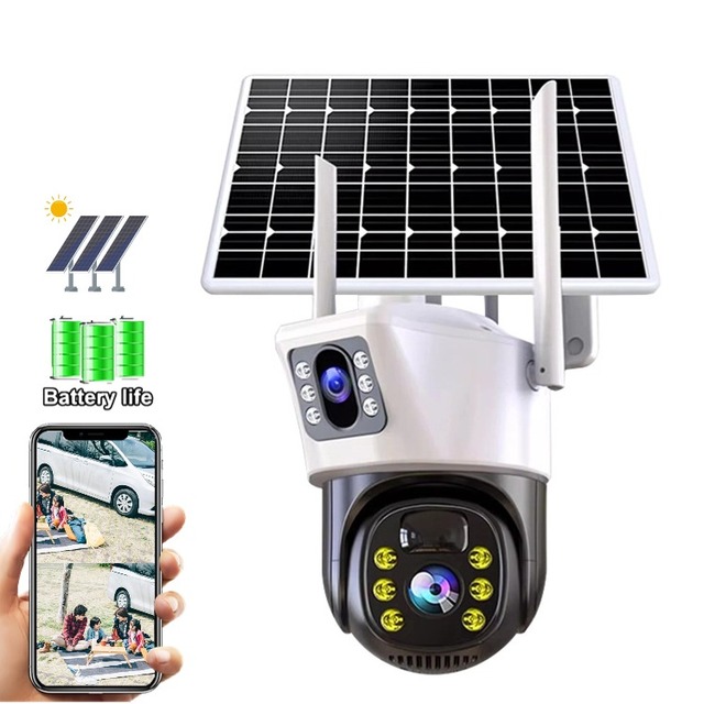 High Quality Solar Powered Surveillance Security Camera V380 Pro Dual Lens 4G/WiFi Solar Camera 4MP 8MP Multi-Lens PTZ Camera