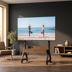 Modern Round Solid Wood Portable TV stand, Metal Frame <b>Side</b> <b>Table</b>, Small Accent Drink <b>Table</b> for Living Room Bedroom Small Space - Product Image 3