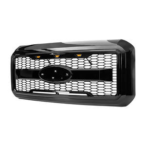 Grilles de voiture Noir brillant Grille de pare-chocs avant style <span class=keywords><strong>Raptor</strong></span> avec trou d'emblème et lumières pour 2011-2016 <span class=keywords><strong>Ford</strong></span> F250 F350 <span class=keywords><strong>Super</strong></span> <span class=keywords><strong>Duty</strong></span> - Product Image 3