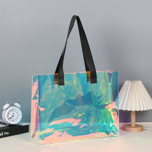 Wholesale Custom Luxury Waterproof Holographic PVC Tote <b>Bags</b> <b>Transparent</b> Color Shopping <b>Bags</b> - Product Image 4