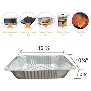 <b>Aluminium</b> Rectangle Disposable Food <b>Container</b> 2 Portion 1000ml 2.25lb 22x16x5cm Plastic Lid - Product Image 3