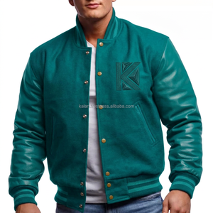 แจ็กเก็ตเบสบอลขนสัตว์ K-VJ-160ของผู้ชายเสื้อแจ็กเก็ตกันหนาวปักลายด้วยอักษรแฟชั่นแขนหนังสำหรับฤดูหนาว - Product Image 4