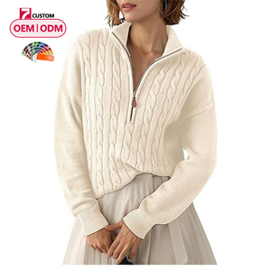 H26420 OEM&ODM Nouvelle collection automne-hiver Pull col semi-montant zippé en maille torsadée - Product Image 1