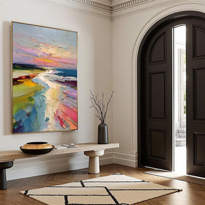 Coastal Embrace Textured Impasto Seascape Oil Painting Handmade <b>Canvas</b> Interior Design for Wall Decor Architectural Decoration - Product Image 1