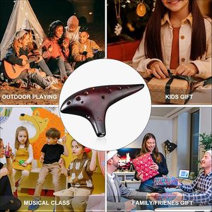 Ocarina Instrumento de cerámica ahumada de paja Alto C Piccolo de 12 agujeros con bolsa de correa para el cuello de cancionero para adultos - Product Image 6