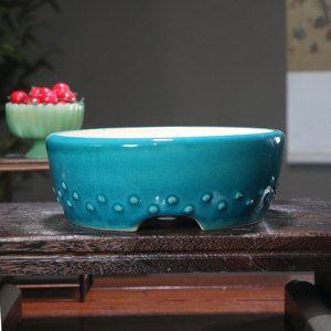 Maceta de Cerámica con Forma de Tambor Inspirada en el Zen, Maceta Redonda de Estilo Chino Clásico, Maceta de Escritorio con Acabado Verde - Product Image 4