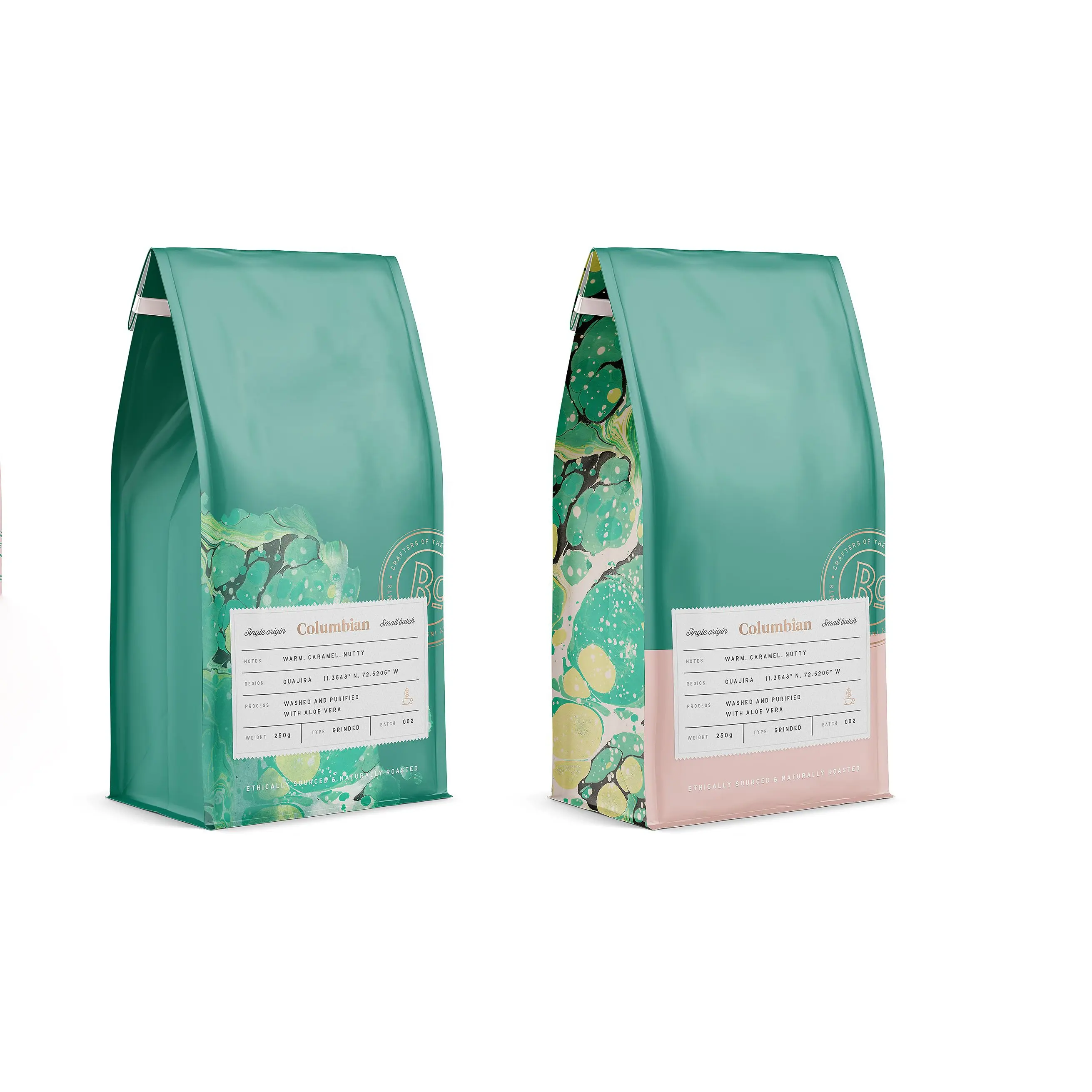 Custom Printed Resealable 100g 250g 500g 1kg Compostable zip lock plastic Flat Bottom Stand Up Coffee Bags With Valve