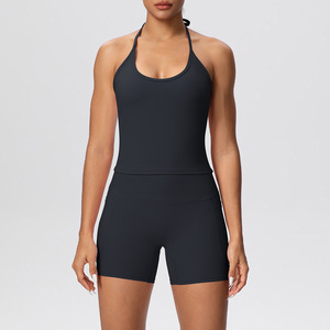 YIYI Lot de 2 ensembles de yoga pour femmes, effet push-up fessier, col en U, dos nu à nouer, taille haute, contrôle du ventre, avec soutien-gorge de sport et coussinets - Product Image 3