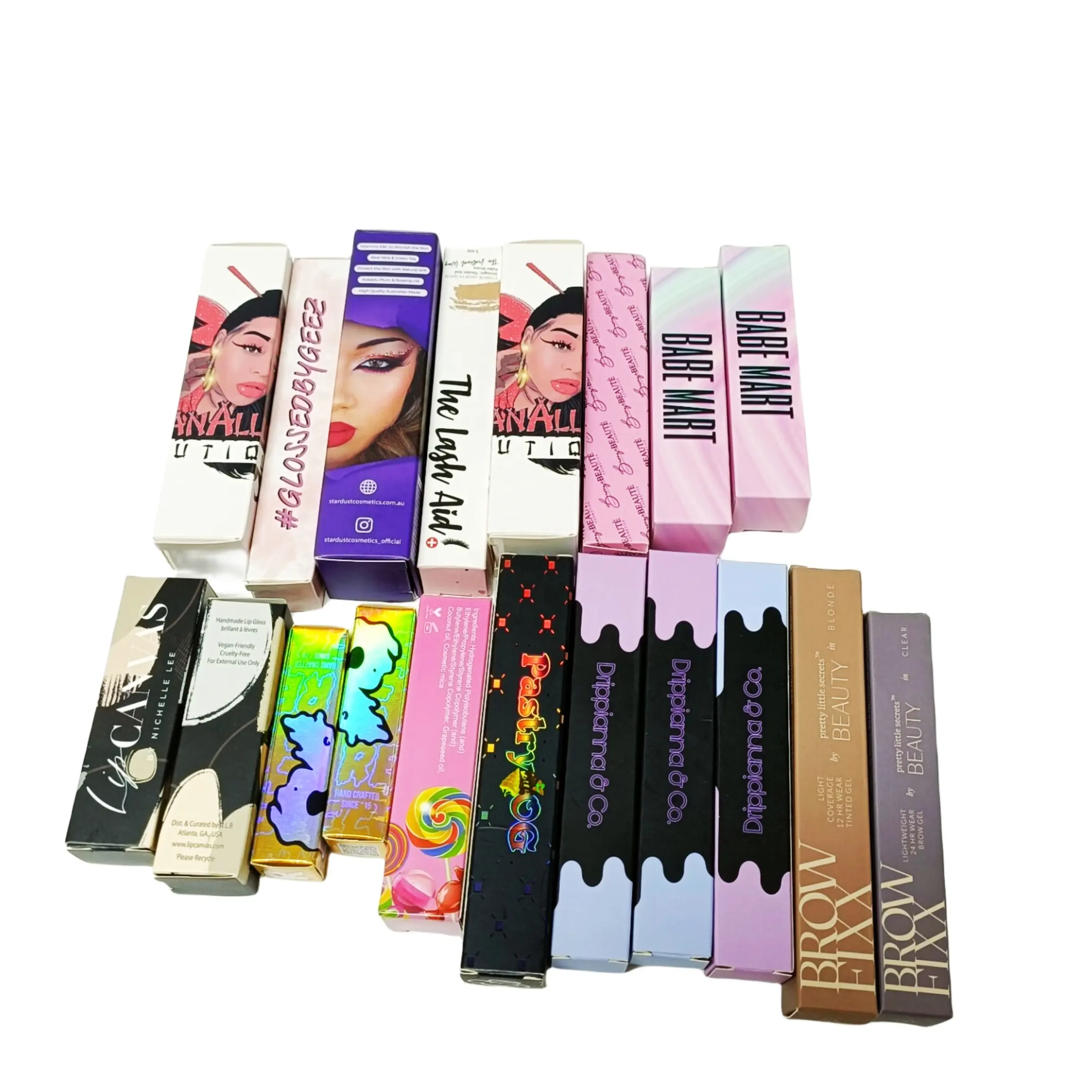 Großhandel benutzer definierte Lip gloss Augenbrauen Bleistift Box Paket drucken Sie Ihre eigene Lip gloss Box Falt Lip gloss Paket benutzer definierte