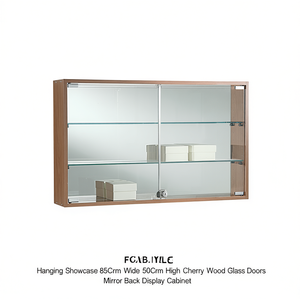 Vitrina Colgante de 85 cm de Ancho y 50 cm de Alto, Madera de Cerezo, Puertas de Vidrio, Espejo en la Parte Posterior - Product Image 2