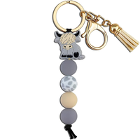 Porte-clés animaux mignons : Vache des Highlands, Éléphant, Vache laitière – Pendentif à pompon pour sac à dos