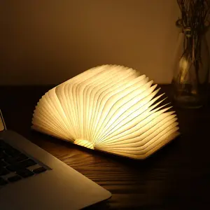 Portable 3 Colors Creative LED Book Night Light Wooden 5V USB Rechargeable Magnetic Foldable Table Lamp Home Decoration