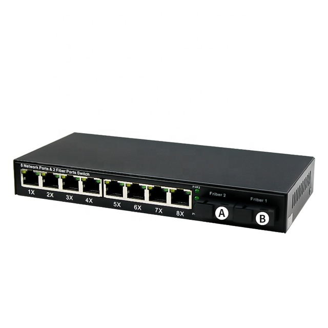 Ethernet POE Media Converter 2 Fiber 8rj45 Poe 1000mbps Poe Switch Pcb with 8 Rj45 Ports Fiber Optical Transceiver