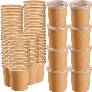 Récipients alimentaires en papier brun bols à soupe chauds tasses à emporter jetables avec couvercles pour Thanksgiving coffre-fort au micro-ondes - Product Image 1