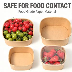 Recipiente Desechable Cuadrado de Papel Kraft, Apto para Microondas, Biodegradable y Reciclable, para Llevar Ensaladas, Arroz, con Tapa Personalizada, para Camping - Product Image 4