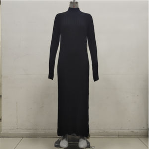 อลิสซา รับผลิตเสื้อผ้าสตรีแบบ OEM & ODM คุณภาพสูง เสื้อสเวตเตอร์เดรสไหมพรมแขนยาวทรงยาว - Product Image 4