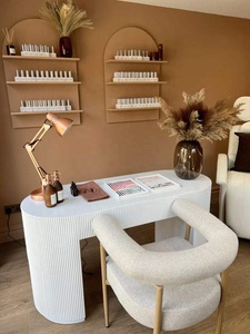 Tables de manucure modernes blanches à double ou simple poste avec plateau en marbre et chaise, avec collecteur de poussière pour poste de beauté et de manucure - Product Image 2