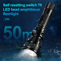Lampe de plongée LED T6 800 lumens, profondeur de plongée 50m, éclairage sous-marin, lampe torche de plongée en alliage d'aluminium pour extérieur, IPX8, lampe torche LED 18650