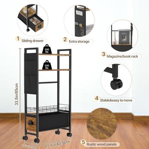 Modern Luxury Narrow Side <strong>Tables</strong> with 2 Drawers for Small Spaces Skinny <strong>Thin</strong> <strong>Bedside</strong> Nightstand End <strong>Table</strong> on Wheels - Product Image 3