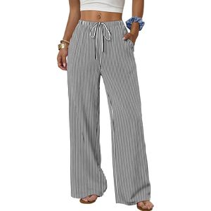 Women's <b>Linen</b> Palazzo Pants High Waist Wide Leg Flowy Beach Trousers With Pockets Breathable Summer Wear - Product Image 1
