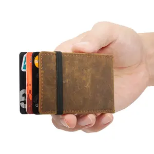 Porta-cartões feitos à mão rfid, bloqueador de couro com dobra dupla porta-cartões de crédito para homens